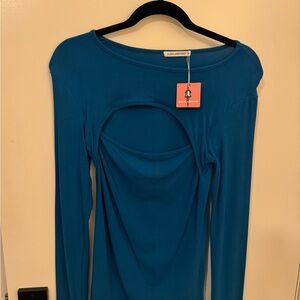 Chic Blue Long Sleeve Shirt with cut out